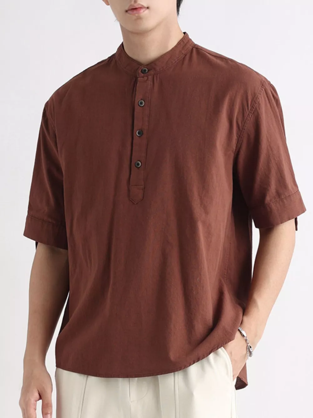 Men's Plus Size Button Detail Short Sleeve Blouse, image 2