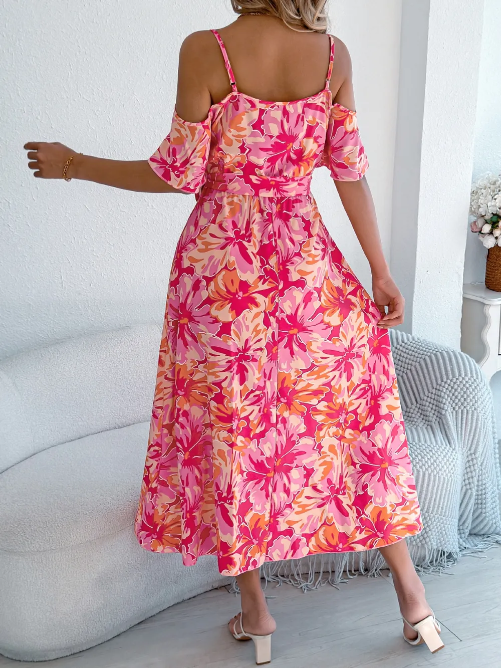 Printed Cold Shoulder Midi Cami Dress, image 8