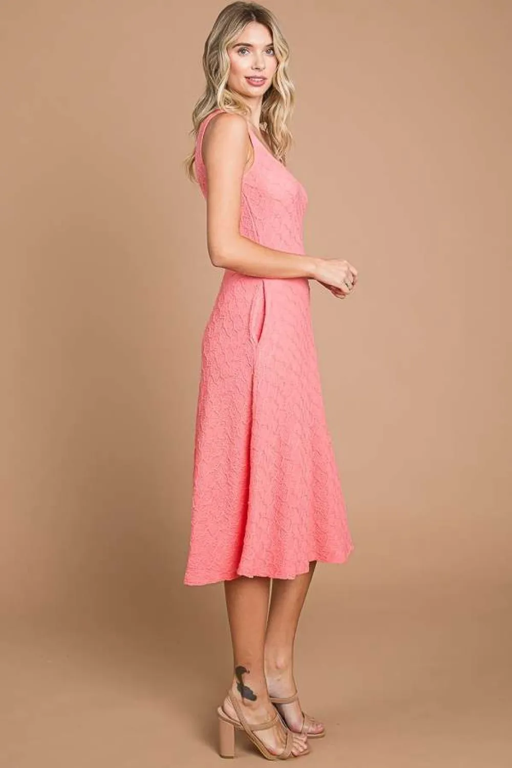 Texture Square Neck Tank Dress with Pockets, image 2