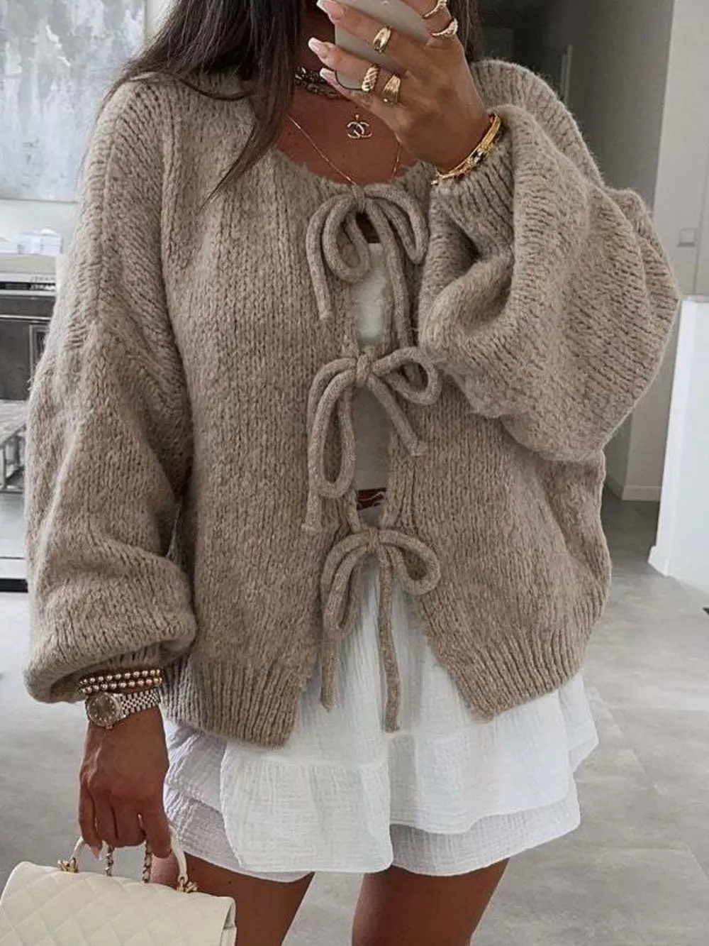 Cozy Bow-Tie Front Knit Cardigan, image 23