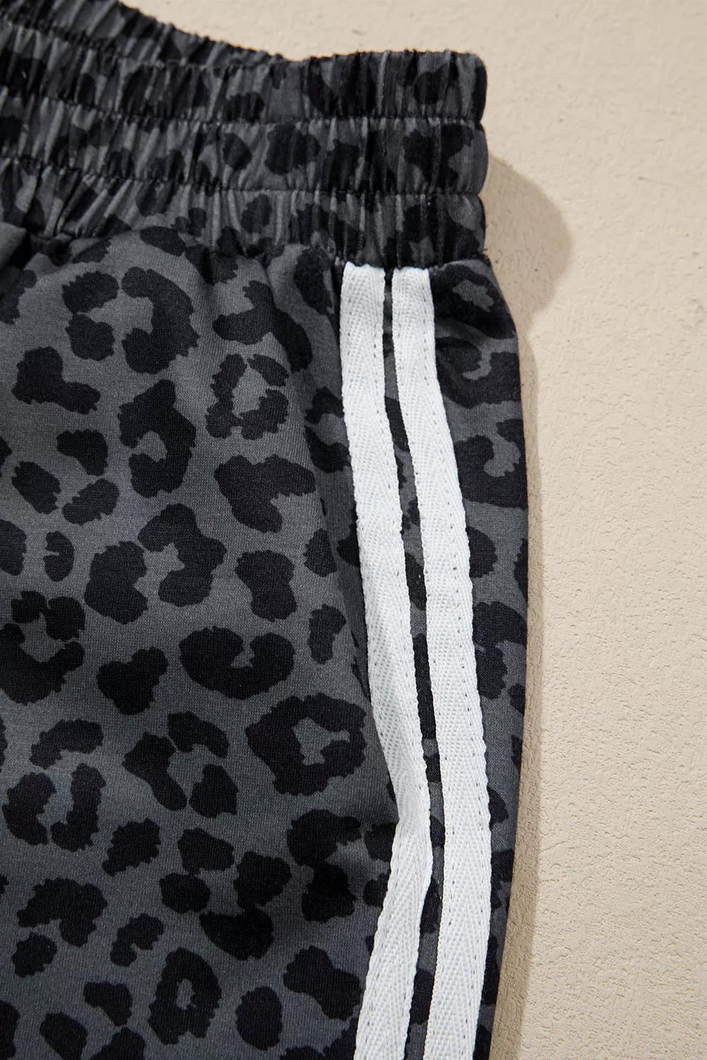 Leopard Print Varsity Striped Detail 3/4 Sleeve Top Shift Pant Set, image 5
