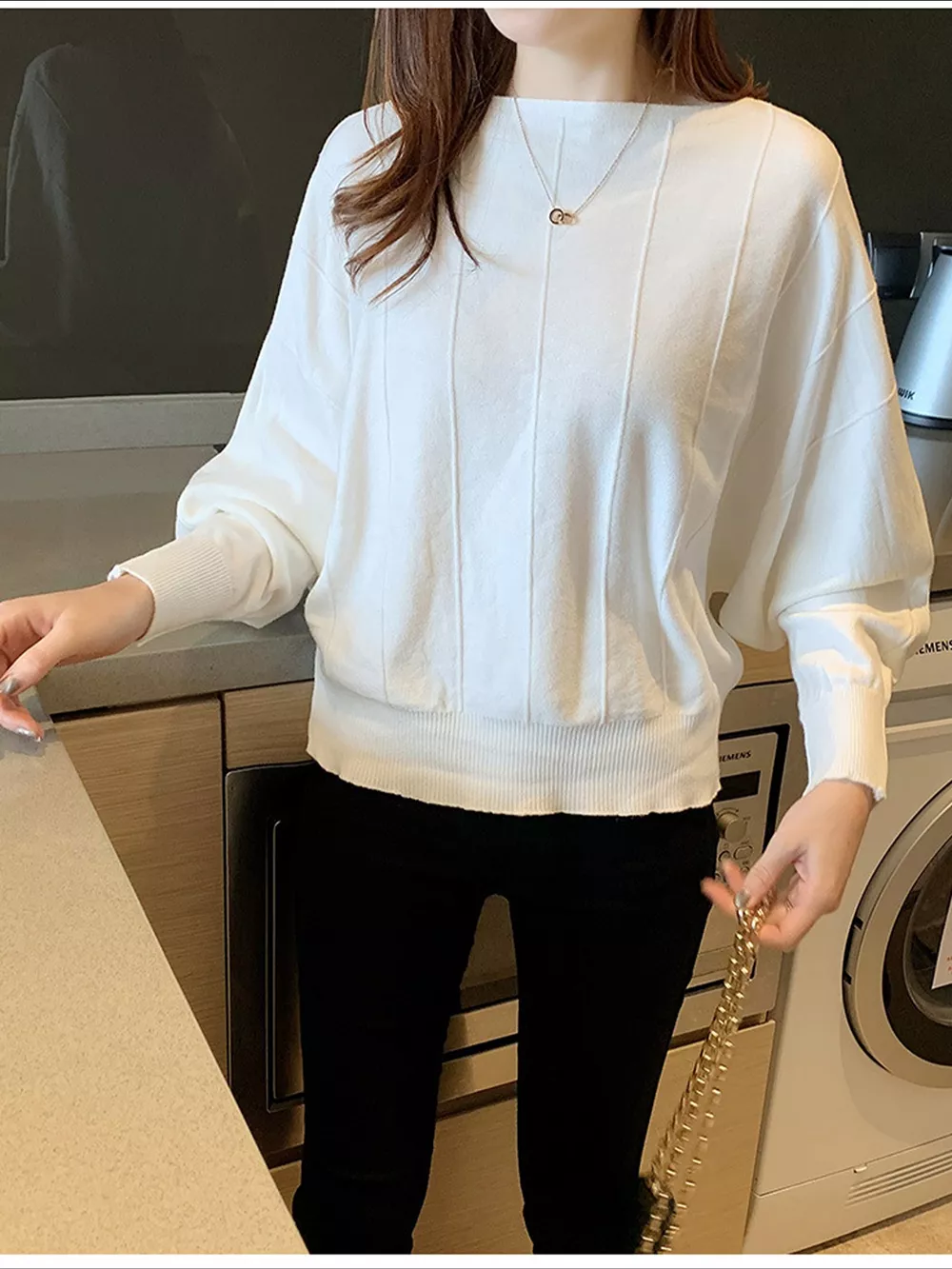 Ribbed Hem Batwing Sleeve Knit Top, image 14