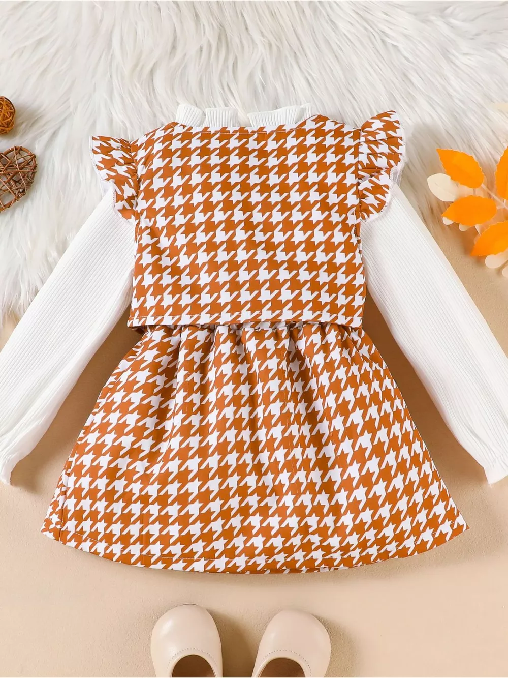 Children's Long Sleeve Top & Houndstooth Vest & Skirt Set, image 7