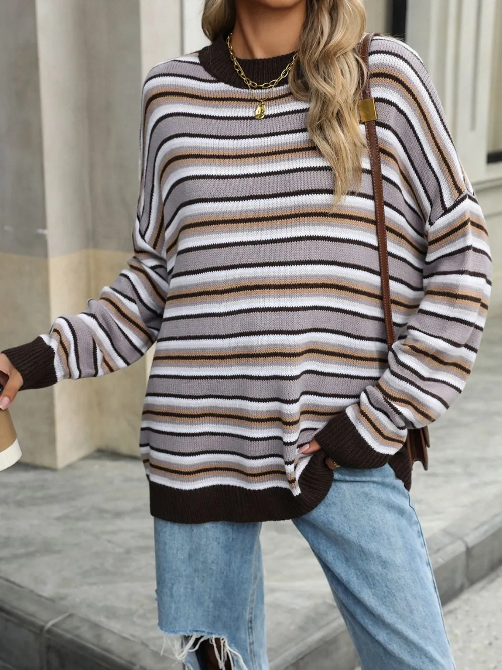 Striped Mock Neck Long Sleeve Sweater, image 6