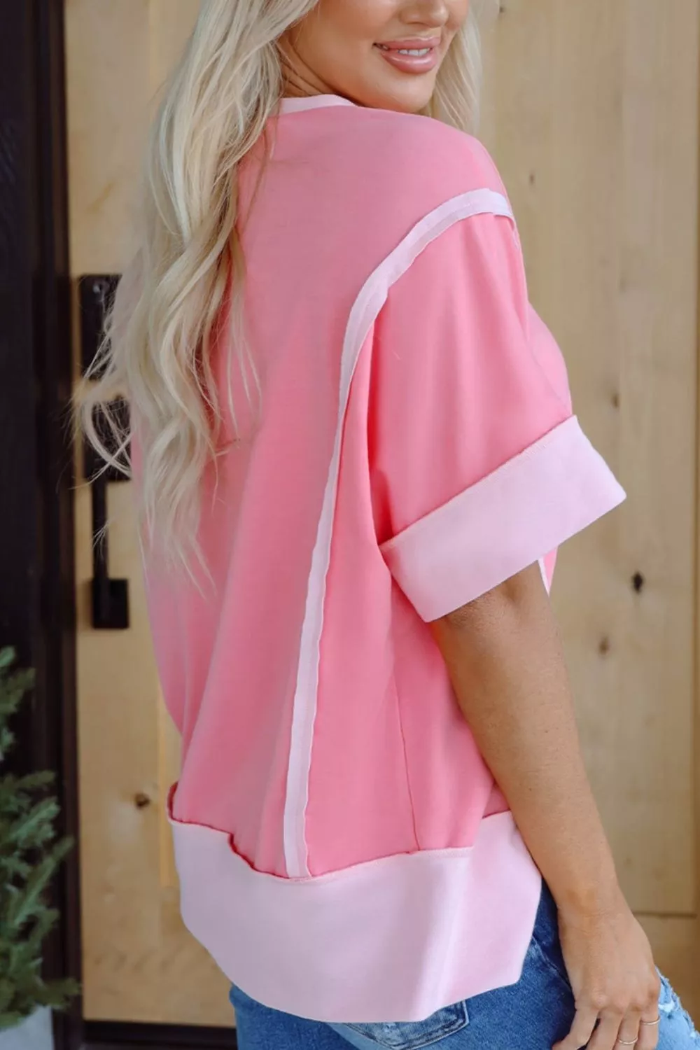 Raw Seam Color Block Sequin Cherry Graphic Casual Shift Top, image 6