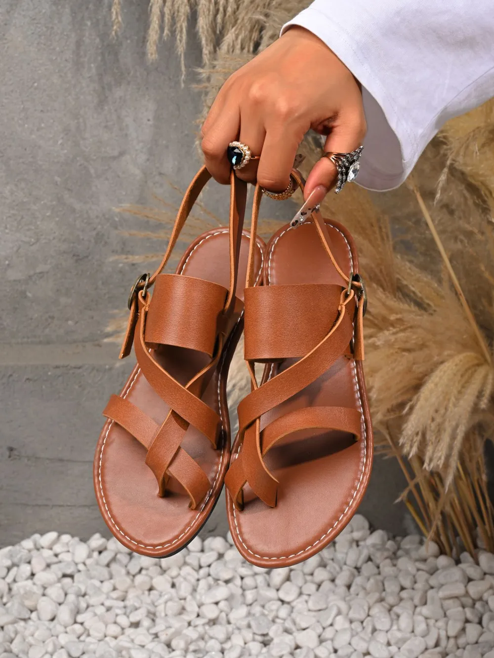 Leather Buckle Flat Sandals, image 7