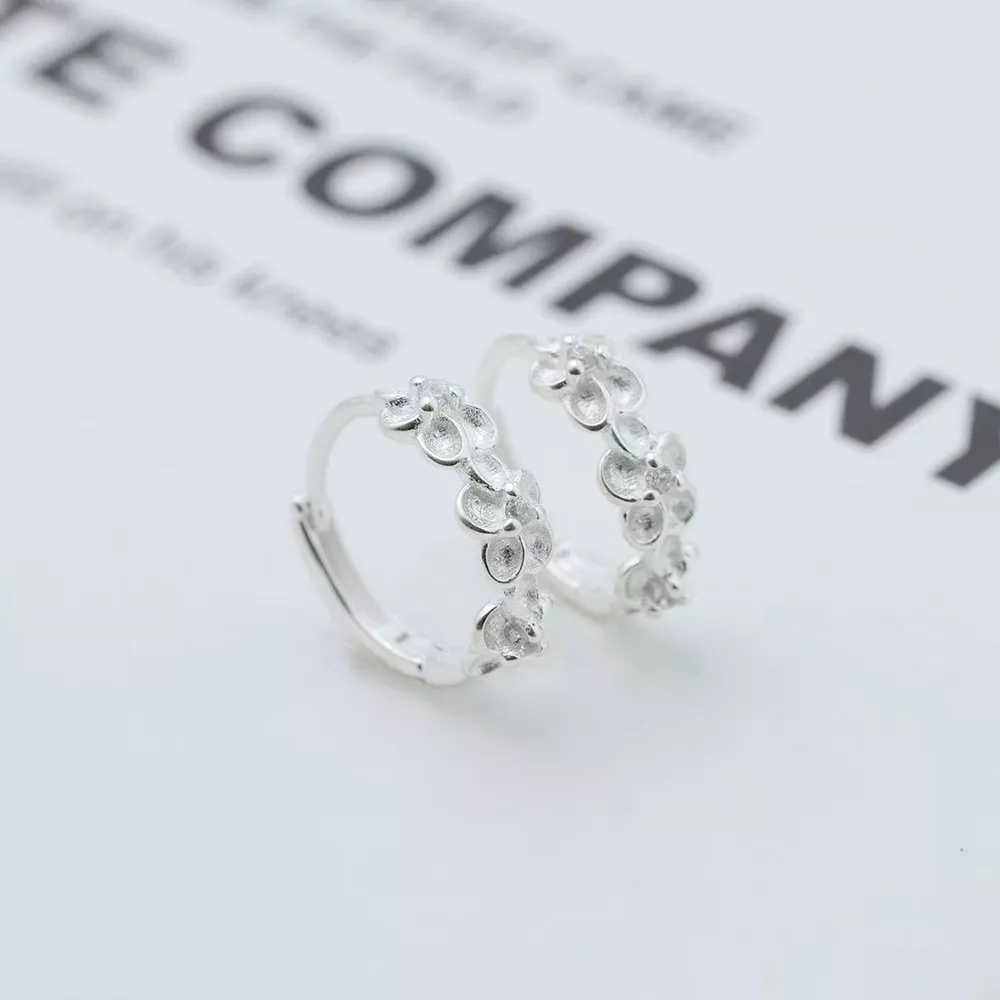925 Sterling Silver Flower Hoop Earrings, image 2