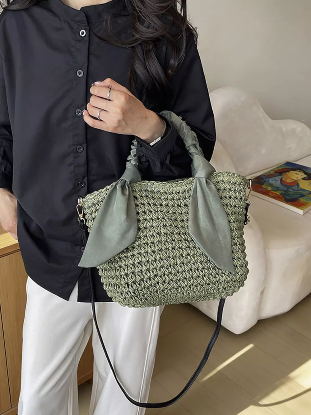 Woven Ruched Handle Crossbody Bag, image 3