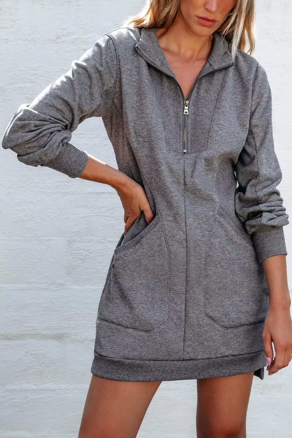 Zip Front Long Sleeve Sweatshirt Dress, image 12