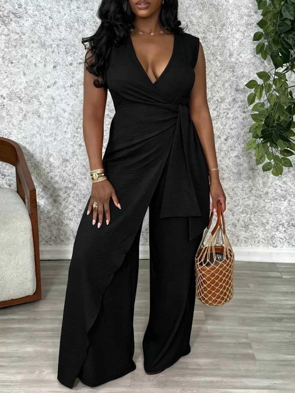 Wrap Front Wide Leg Jumpsuit, image 3