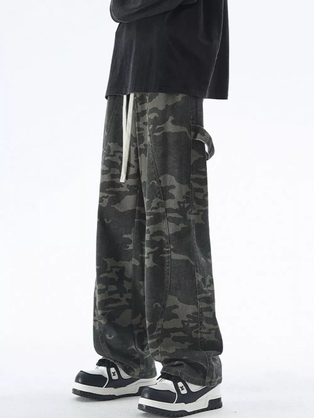 Men's Plus Size Camouflage Cargo Pants with Drawstring, image 3