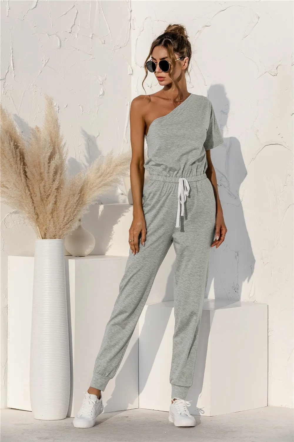 Single Shoulder Short Sleeve Jumpsuit, image 5