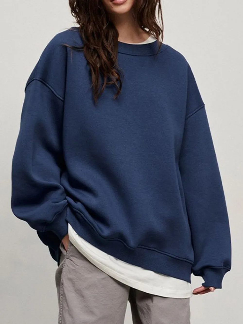 Round Neck Dropped Shoulder Long Sleeve Sweatshirt, image 8