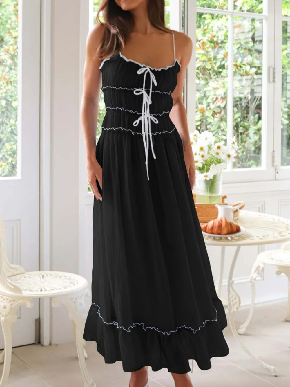 Frill Ruffled Hem Midi Cami Dress, image 2
