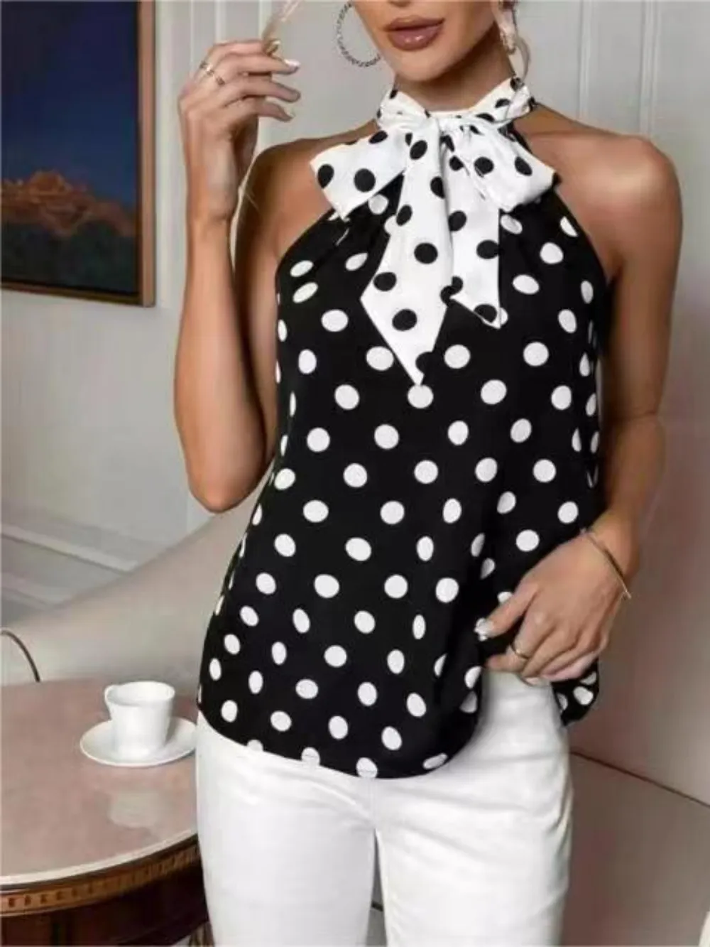 Polka Dot Tie Front Cami, image 3