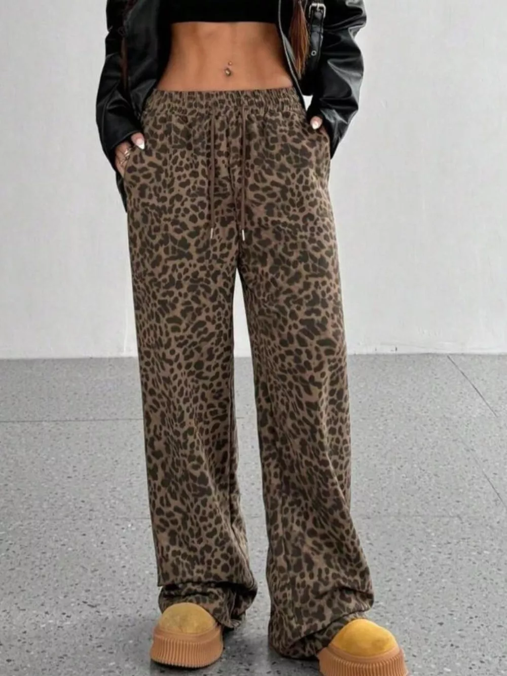 Leopard Drawstring Wide Leg Pants, image 2