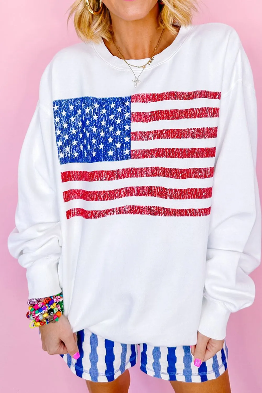 US Flag Round Neck Long Sleeve Sweatshirt, image 8