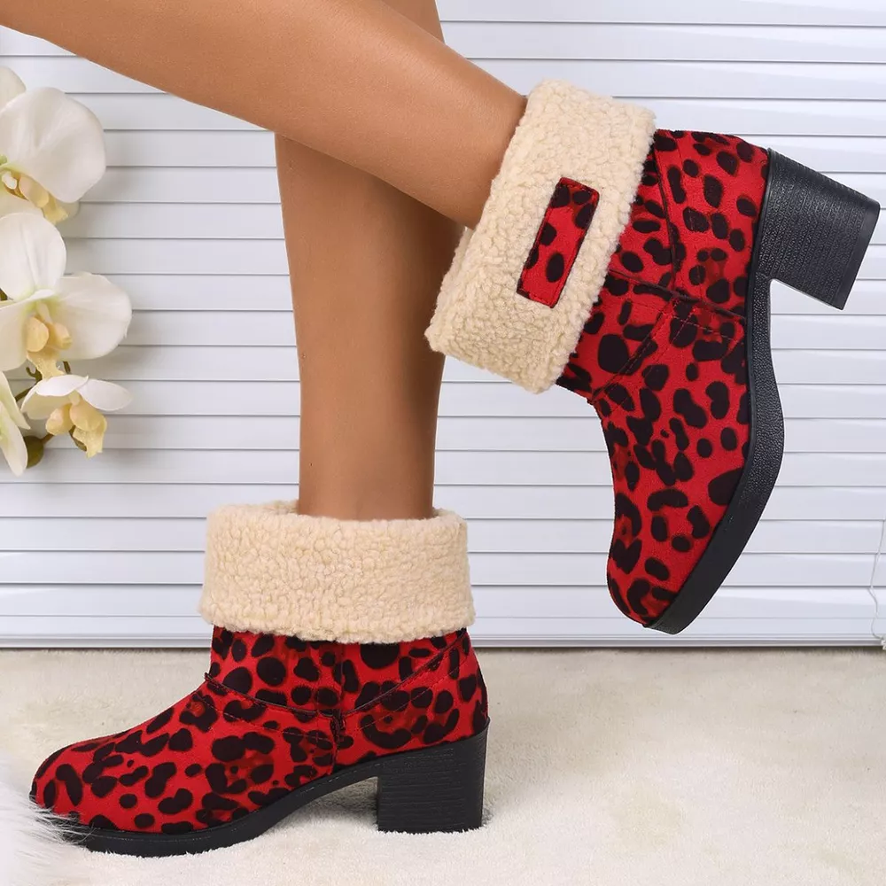 Plush Cuff Block Heel Boots, image 10