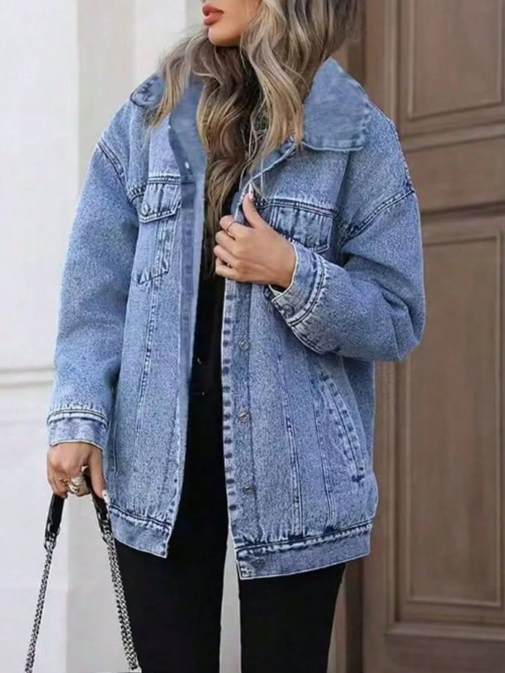 Washed Button Up Oversized Denim Jacket, image 7