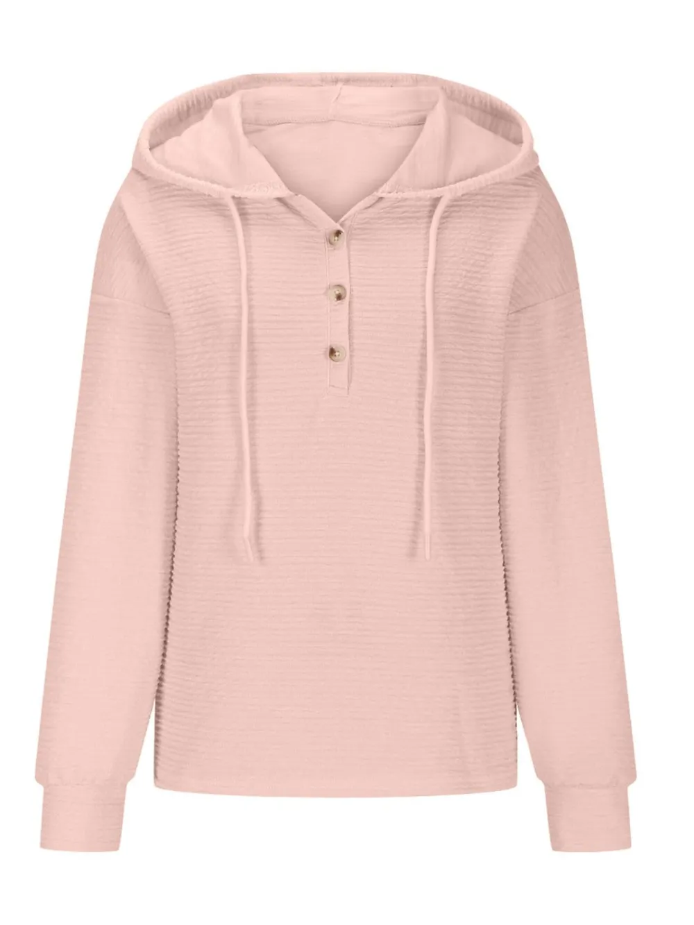 Drawstring Quarter Button Long Sleeve Hoodie, image 11