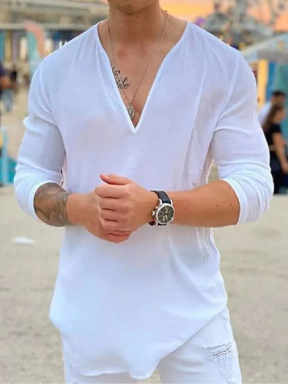 Men's Full Size V-Neck Long Sleeve Top Plus Size, image 4