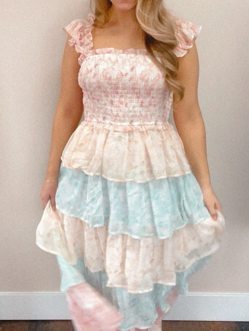 Smocked Ruffle Layered Floral Midi Dress, image 14