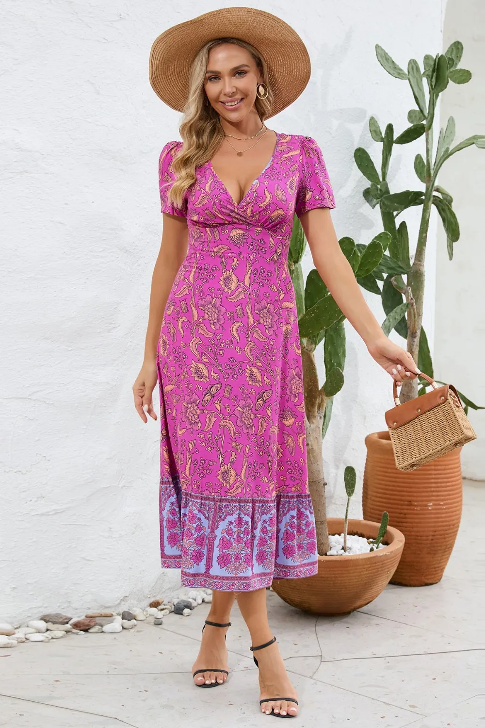 Printed Surplice Short Sleeve Dress, image 14