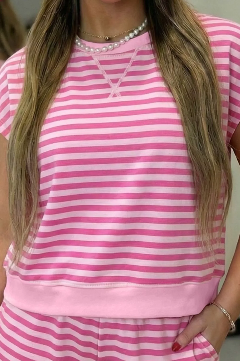 Round Neck Striped Top and Shorts Set, image 3