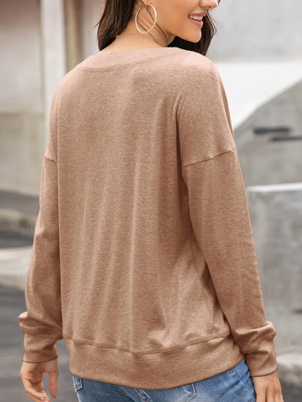 Quarter Button Dropped Shoulder Blouse, image 6