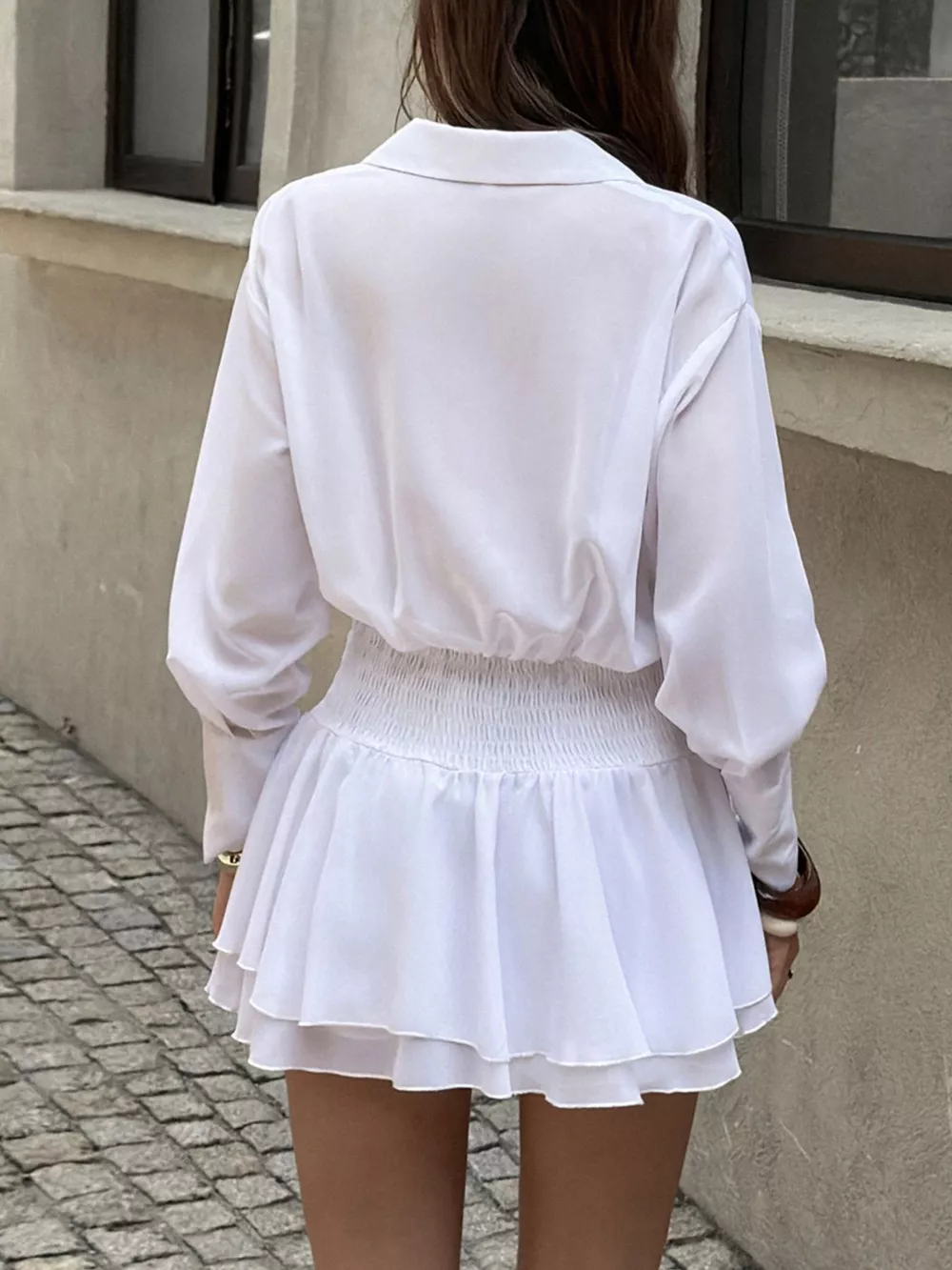 Ruched Waist Layered Ruffle Hem Shirt Dress, image 5
