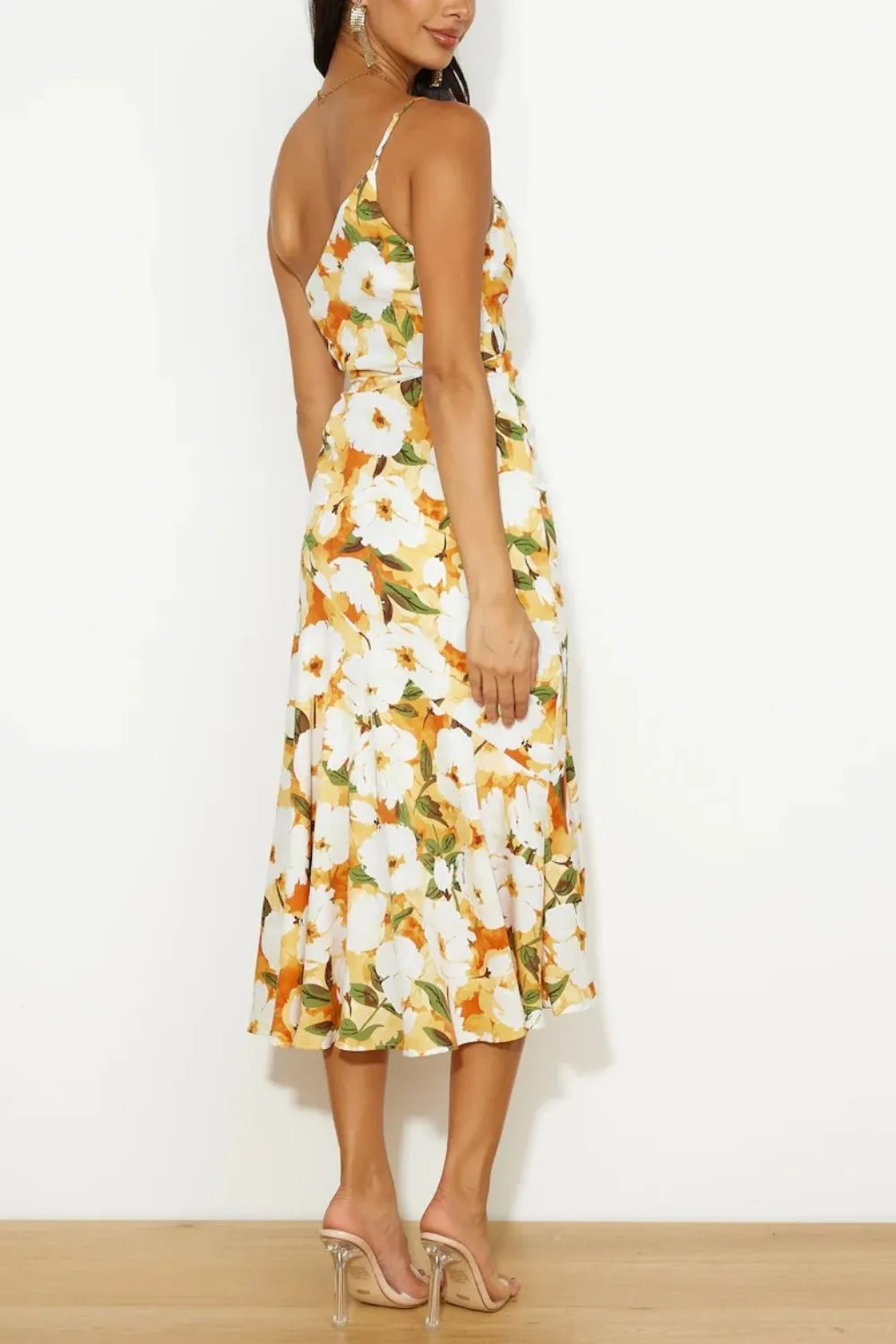 Ruched Printed Single Shoulder Midi Dress, image 3