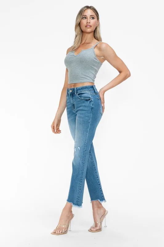 Raw Hem Distressed Mid Rise Crop Jeans, image 6