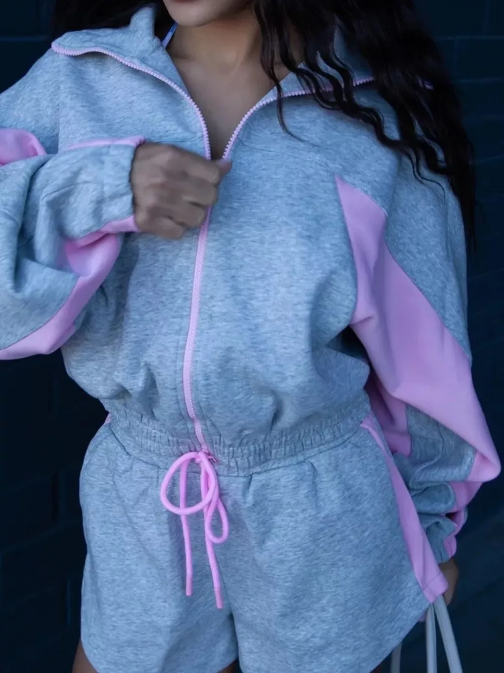 Zip Up Long Sleeve Outerwear and Shorts Set, image 5