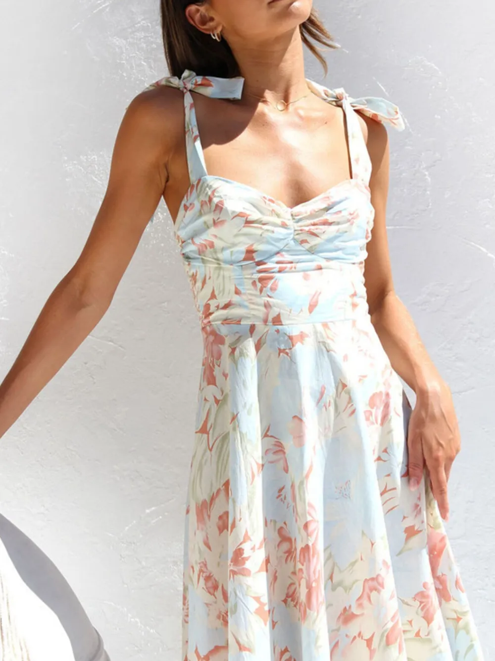 Tie-Shoulder Sweetheart Neck Summer Dress