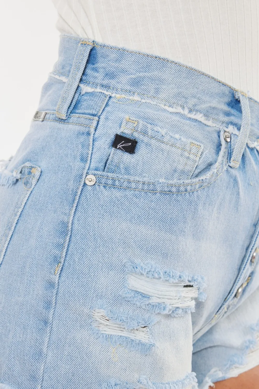 Distressed Button Fly Denim Shorts, image 10