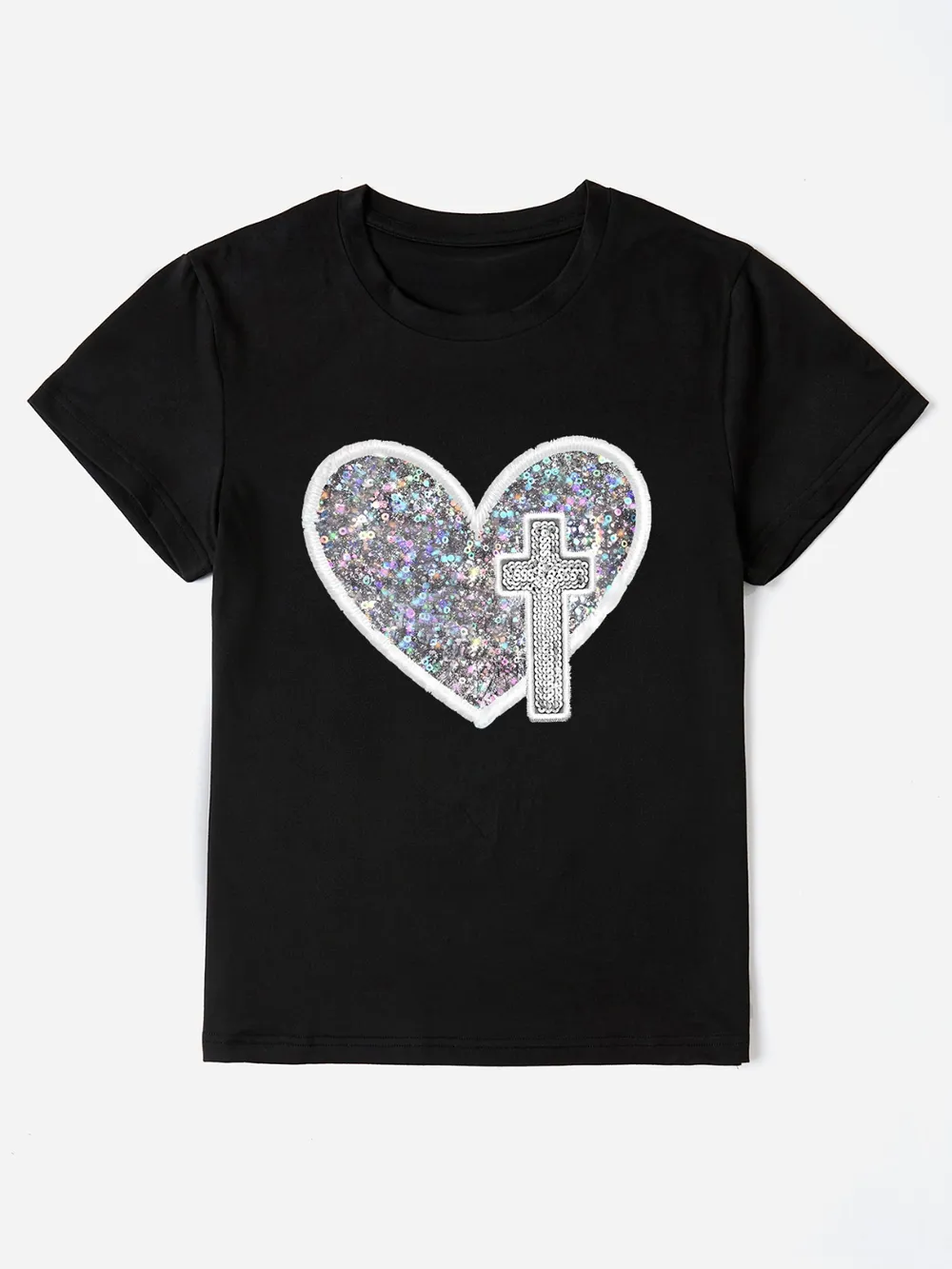 Graphic Heart Round Neck Short Sleeve T-Shirt, image 10