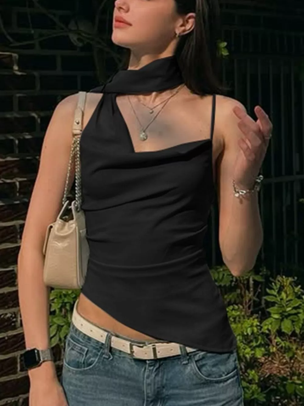 Asymmetrical Neckline Ruched Cami, image 12