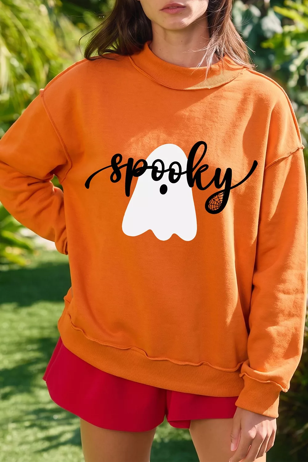 Ghost/ BOO Reversible Print Mock Neck Casual Sweatshirt, image 2