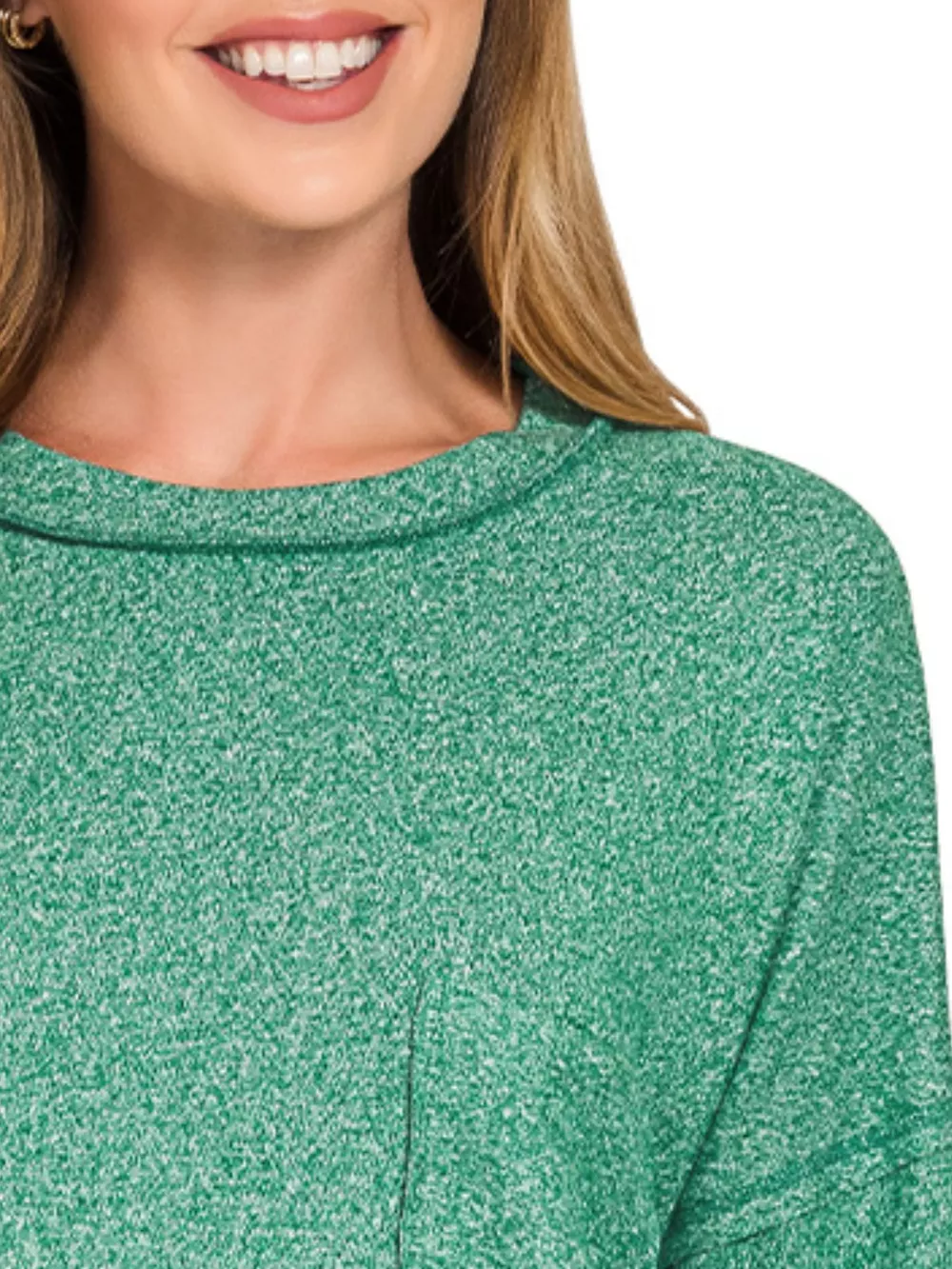 Soft Melange Hacci Round-Neck Long Sleeve T-Shirt, image 2