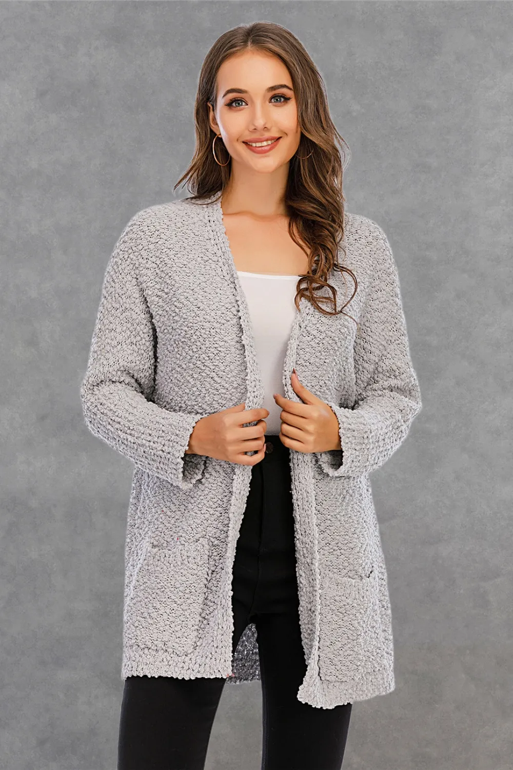 Pocketed Open Front Long Sleeve Cardigan, image 12