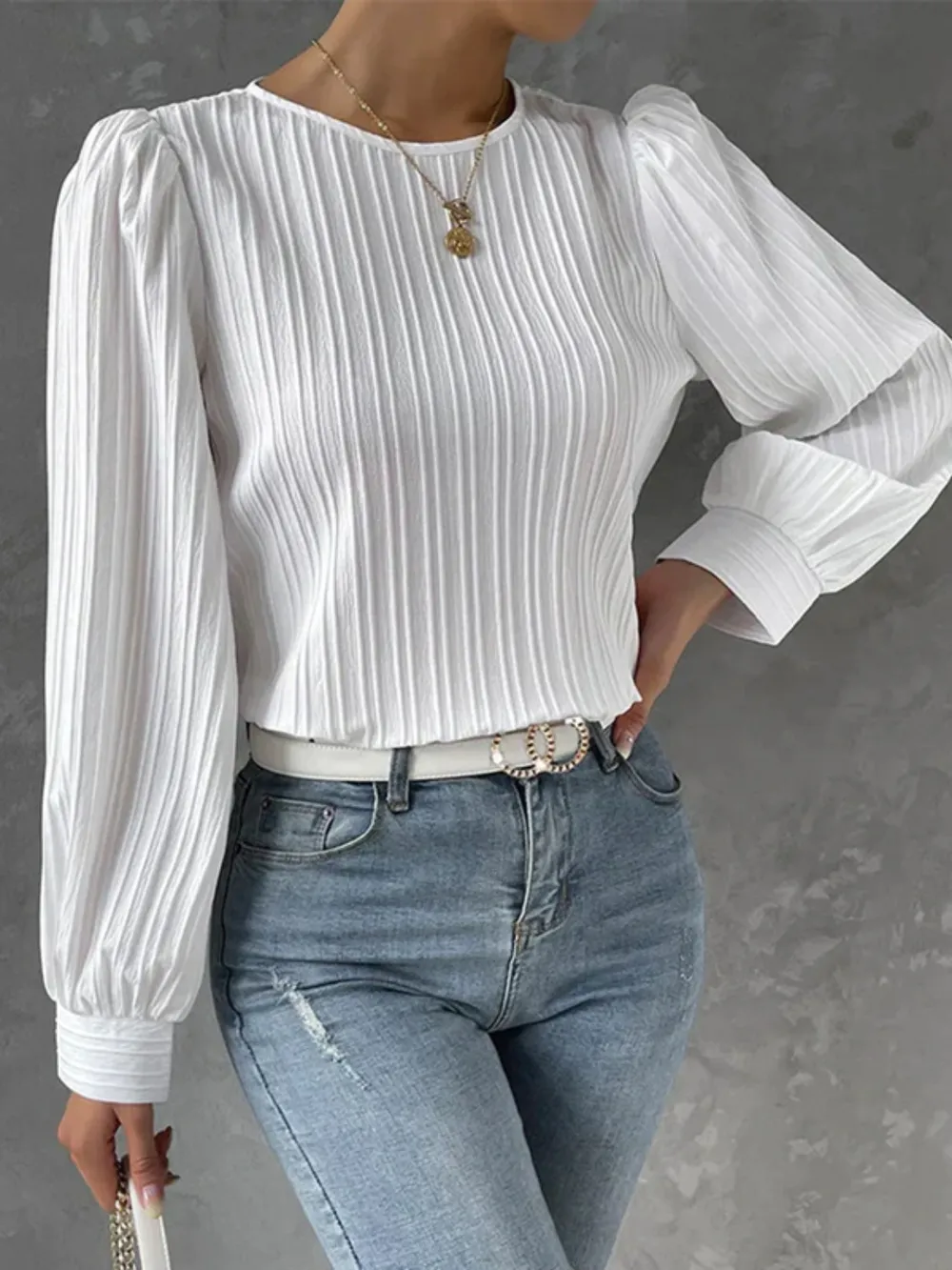 Round Neck Long Sleeve Blouse, image 4