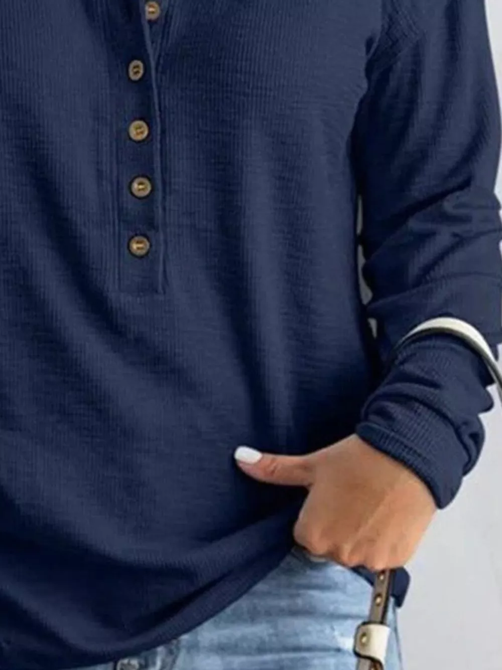 Full Size Button Detail Long Sleeve Top Plus Size, image 10