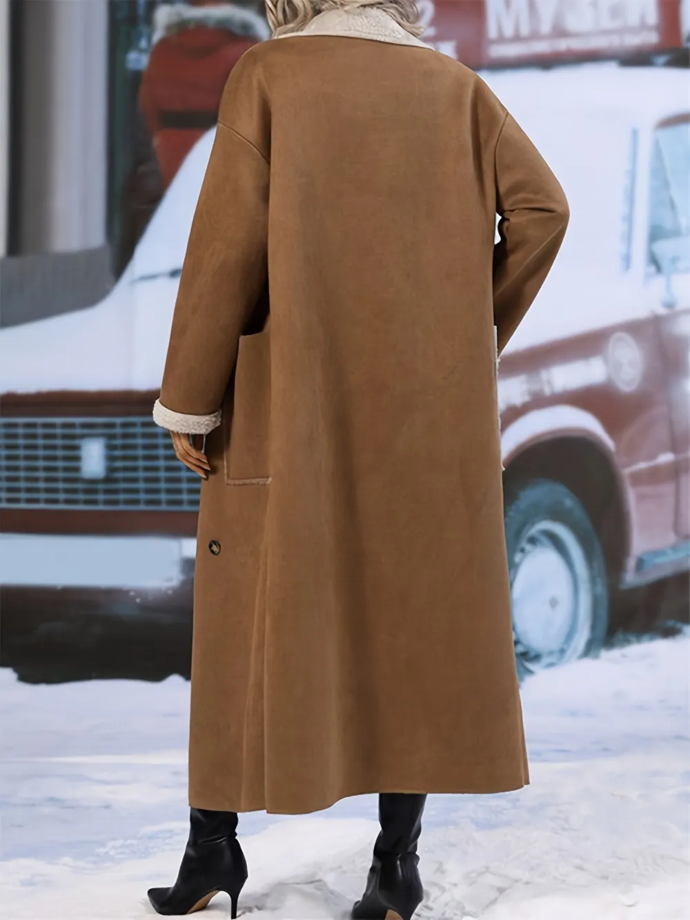 Plus Size Drop Shoulder Sherpa Longline Coat, image 2