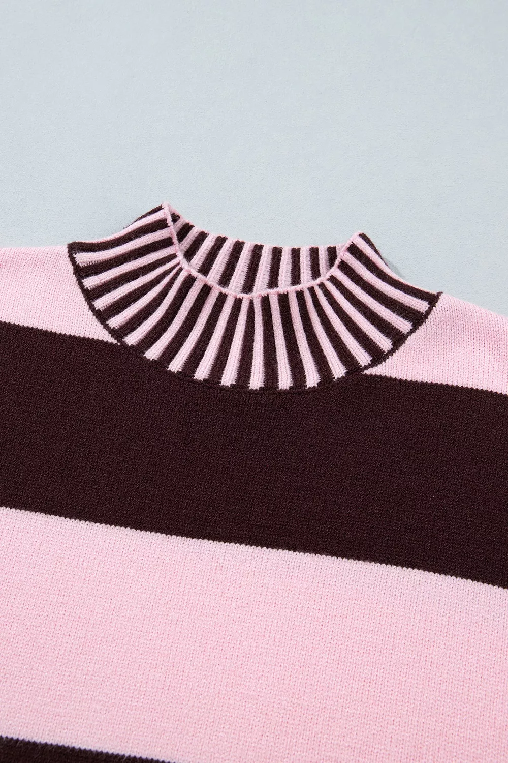 Stripe Contrast High Neck Dropped Shoulder Relaxed Sweater, image 7