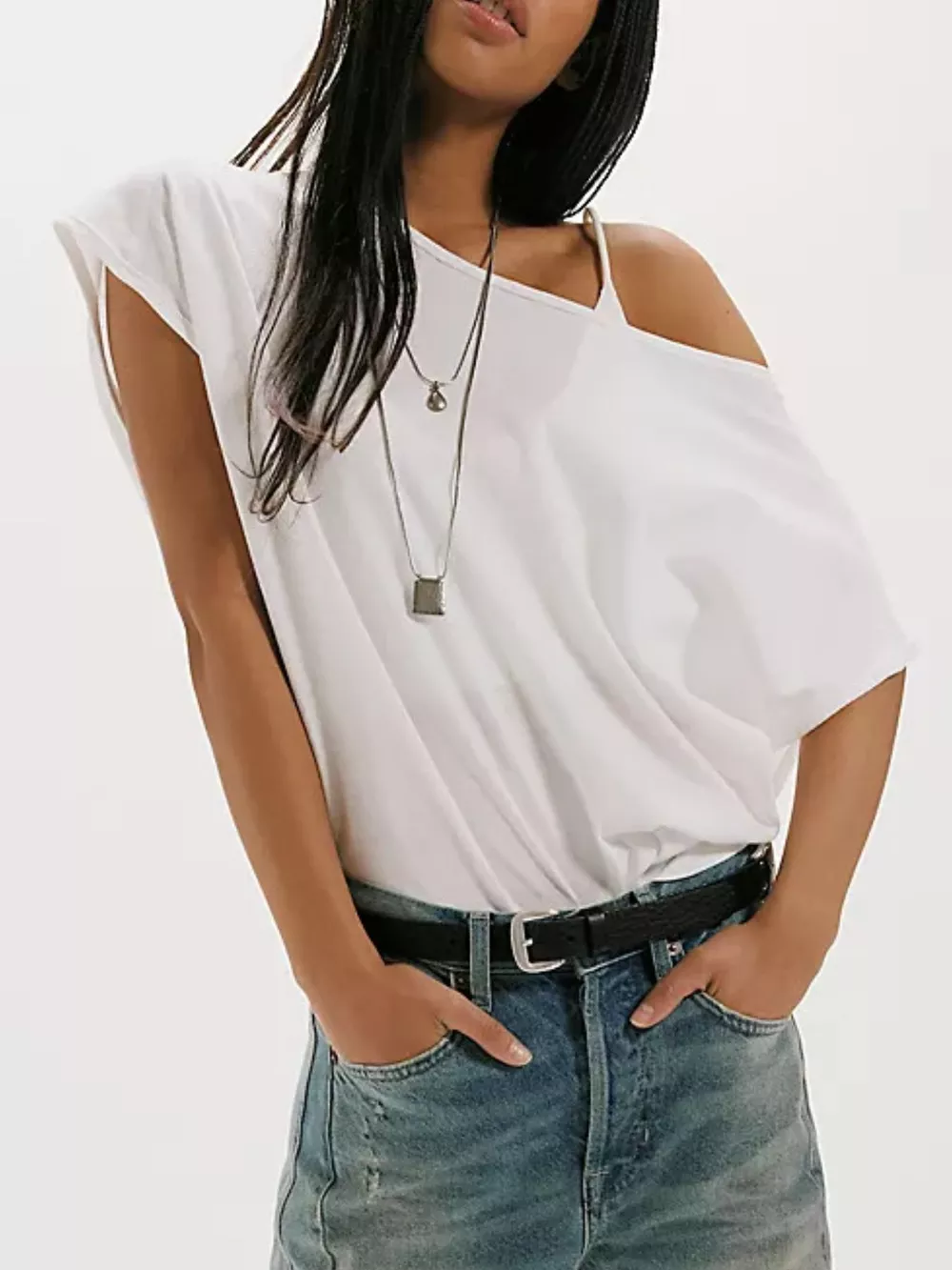 One Shoulder Solid Color T-Shirt, image 4