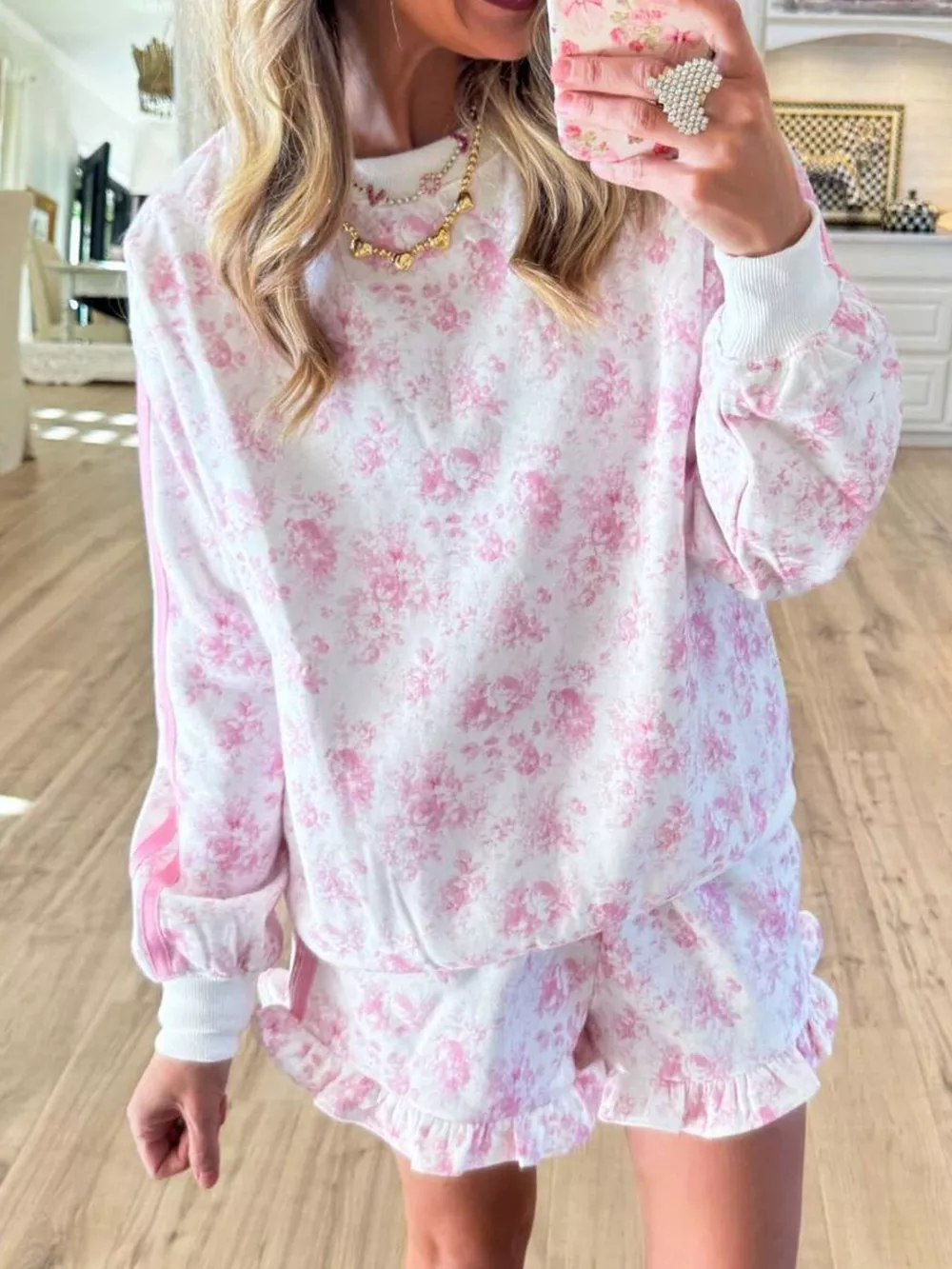 Floral Print Long Sleeve Sweatshirt and Shorts Set, image 10