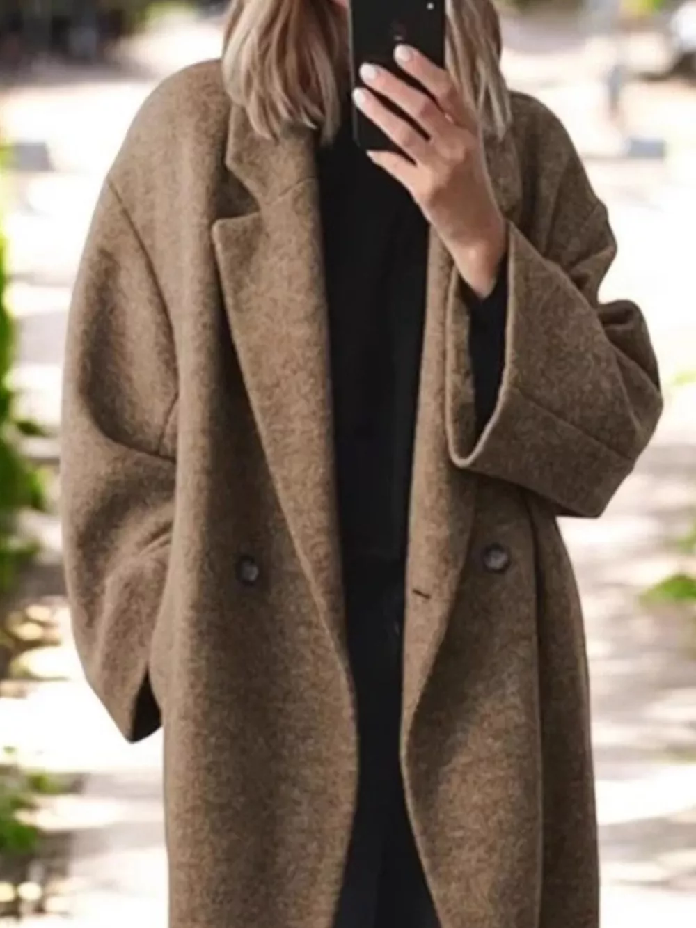 Full Size Lapel Collar Wool Blend Longline Coat Plus Size, image 7