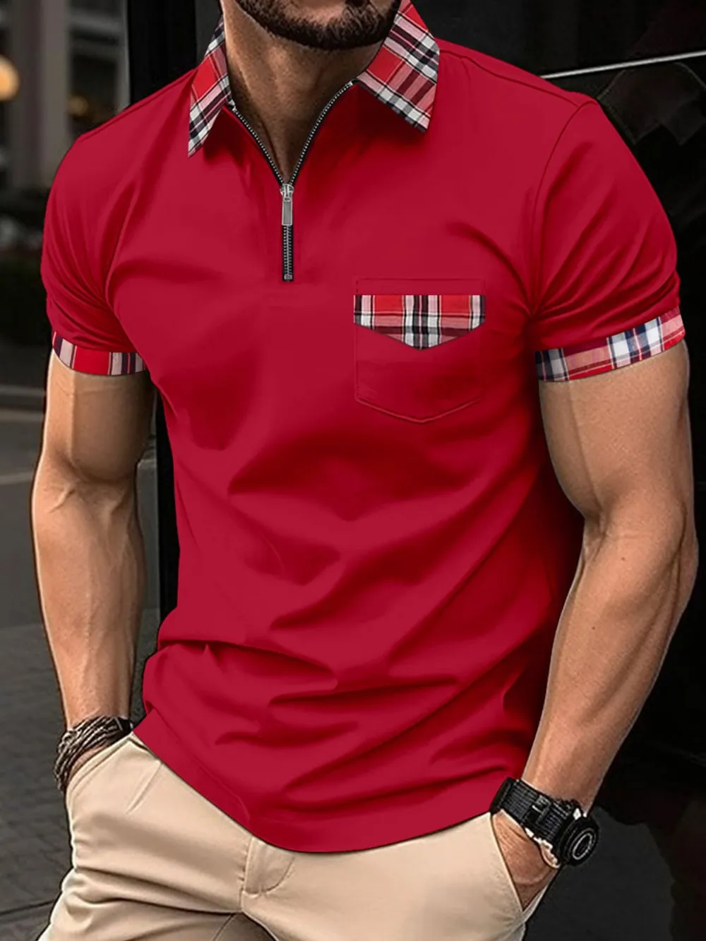 Men's Full Size Zip Collar Short Sleeve Polo Plus Size, image 5