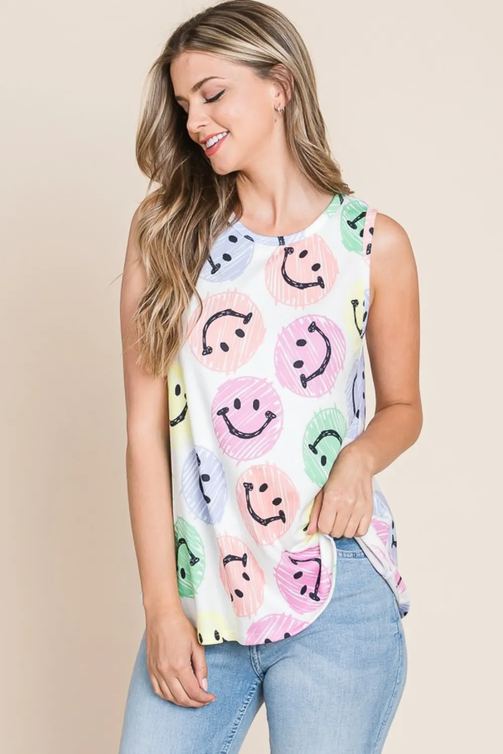 Smiley Face Round Neck Tank, image 3