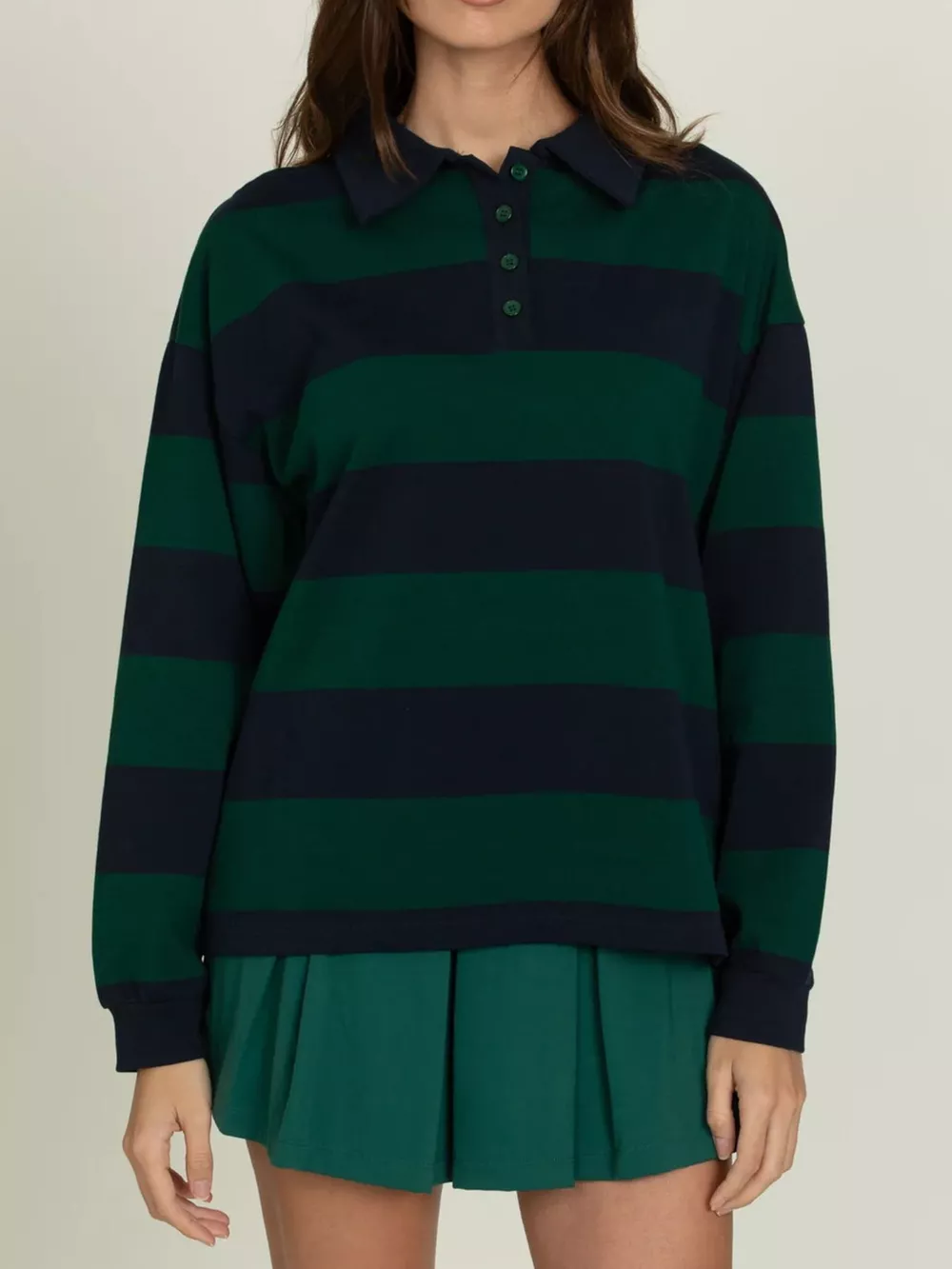 Striped Polo Collar Sweatshirt with Button Details, image 6